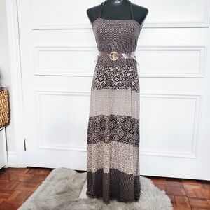 Vintage L.O.G.G Brown/Sandy Paisley Boho Maxi Dress (Does Not Come With Belt)